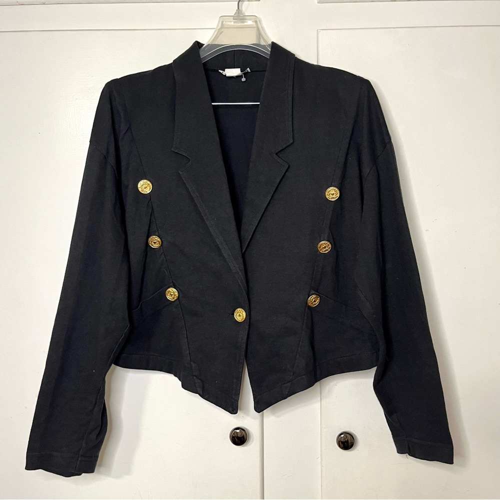 Vintage 90s Necessary Objects Black Cropped Blazer with Gold Buttons